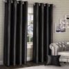 Plain faux silk curtains black 1