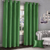 Plain faux silk curtains green 1