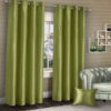 Plain faux silk curtains olive 1