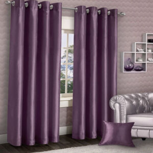 Plain faux silk curtains plum 1