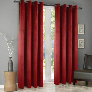 Plain velvet curtains burgundy 1