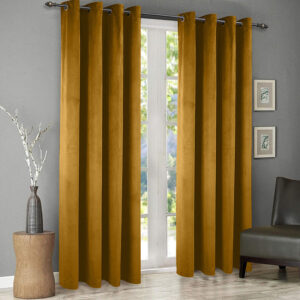 Plain velvet curtains golden 1