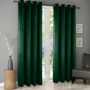 Plain velvet curtains green